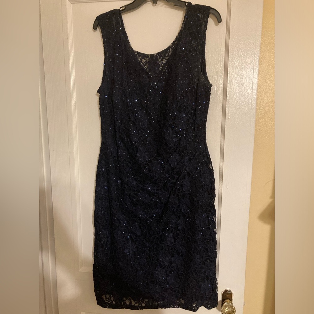 Connected Apparel Cocktail Dress, size 16, Dark navy with sequins, lined